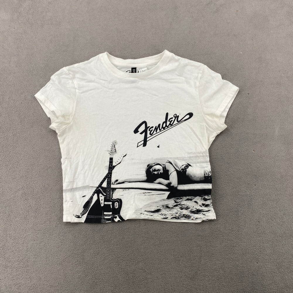H&M Divided Fender Graphic Crop Top White Short Sleeve T-Shirt Small 2024 FMIC